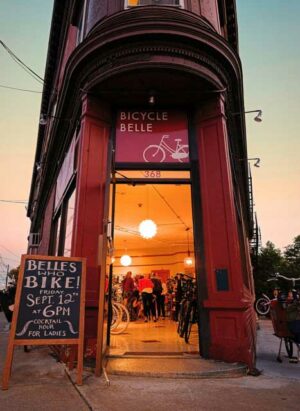 Bicycle Belle shop in Boston at twilight